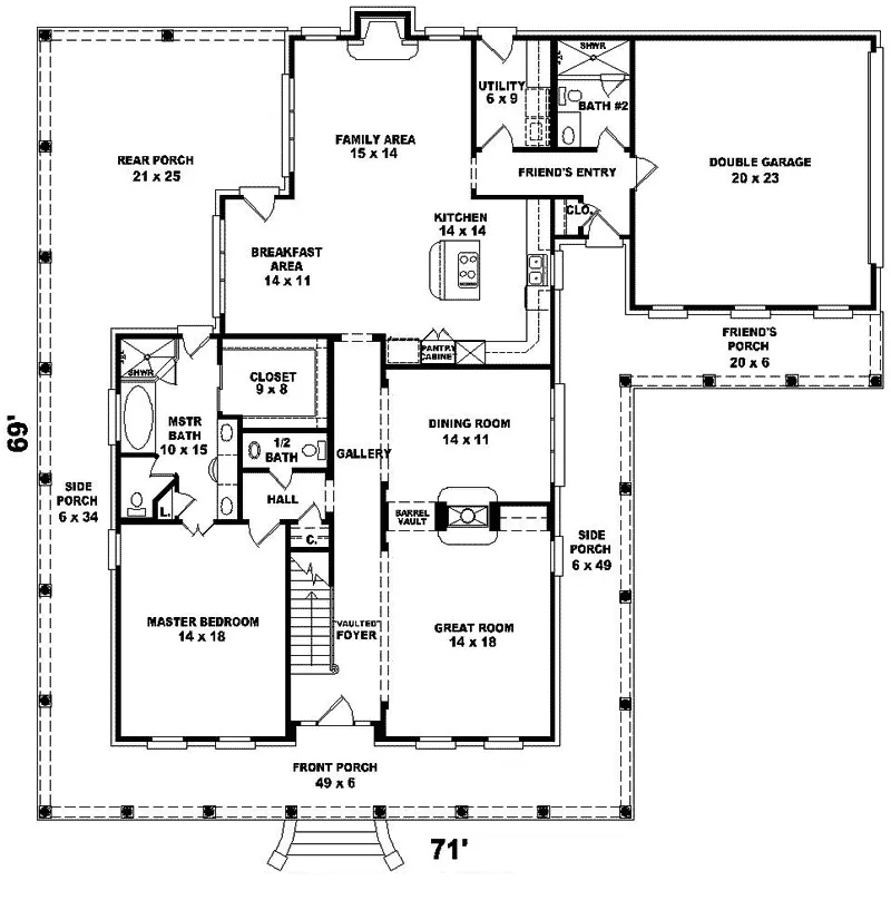 Colonial House Plan First Floor - Kent Manor Colonial Farmhouse 087D-0569 - Search House Plans and More