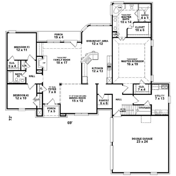 Traditional House Plan First Floor - Carnaby Ranch Home 087D-0573 - Search House Plans and More