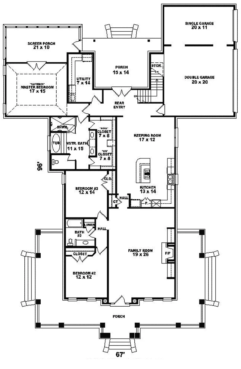 Country House Plan First Floor - Green Arbor Acadian Home 087D-0581 - Search House Plans and More
