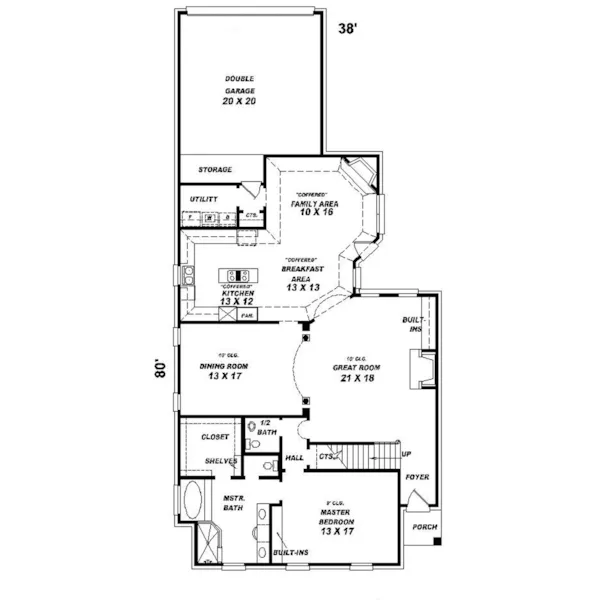 Southern House Plan First Floor - Heatherhaven Narrow Lot Home 087D-0594 - Search House Plans and More