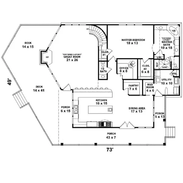 Arts & Crafts House Plan First Floor - Fellbach Country Home 087D-0596 - Search House Plans and More