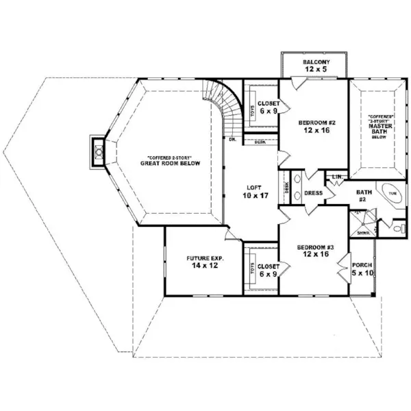 Arts & Crafts House Plan Second Floor - Fellbach Country Home 087D-0596 - Search House Plans and More