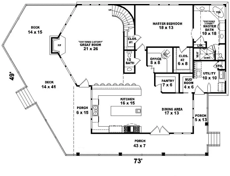 Contemporary House Plan First Floor - Hunters Trace Waterfront Home 087D-0597 - Search House Plans and More