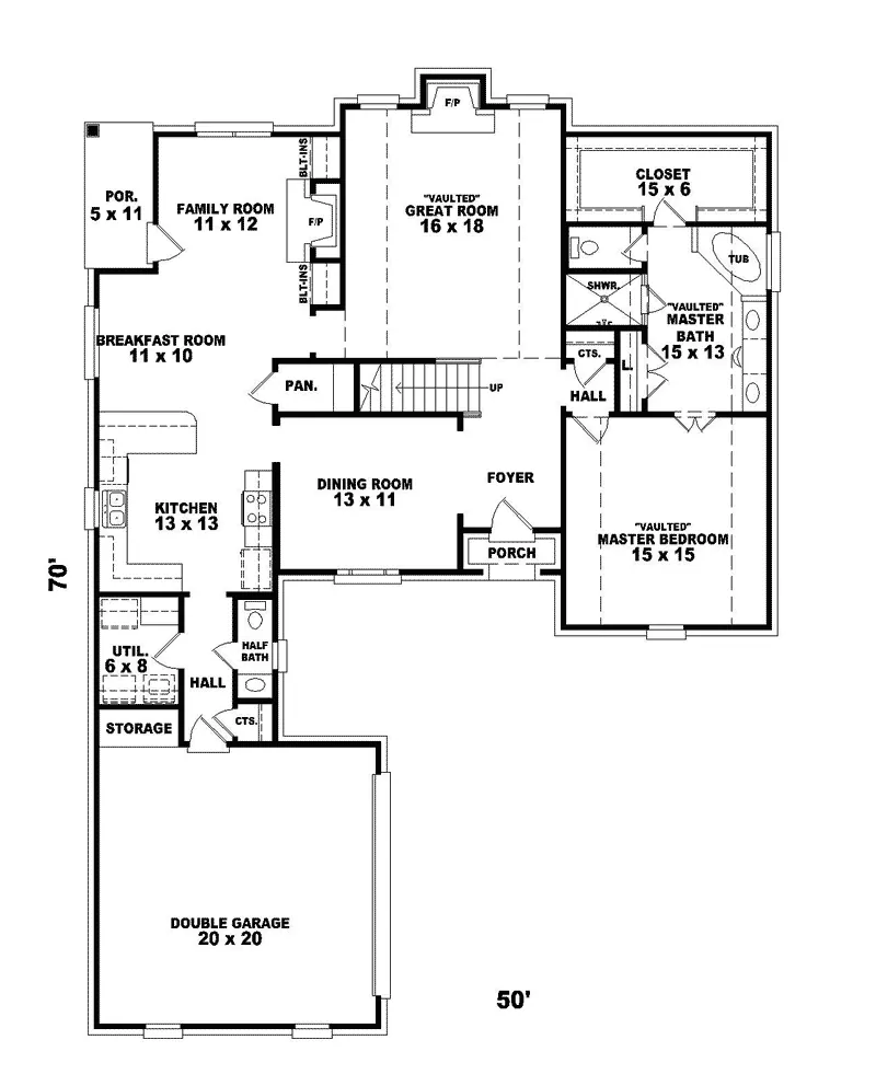 Colonial House Plan First Floor - Caruthers Country French Home 087D-0600 - Search House Plans and More