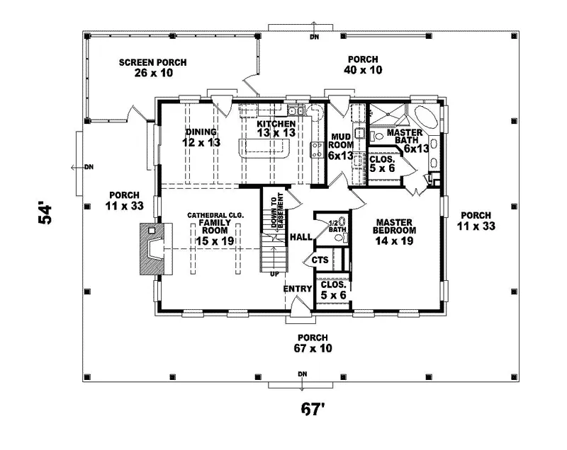 Farmhouse Plan First Floor - Richard Place Plantation Home 087D-0635 - Shop House Plans and More
