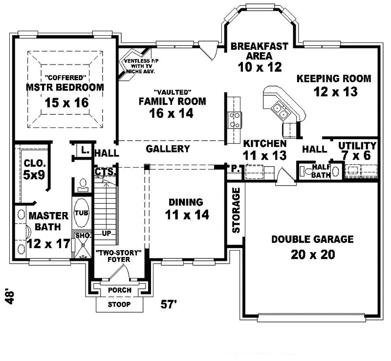 Colonial House Plan First Floor - Glenoak Place Traditional Home 087D-0643 - Search House Plans and More
