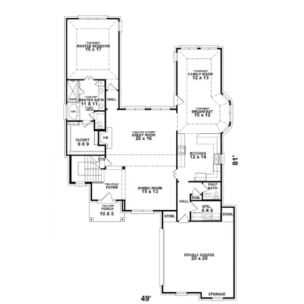 Country House Plan First Floor - Caspian Place Traditional Home 087D-0648 - Search House Plans and More