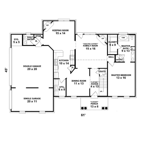 Plantation House Plan First Floor - Eileen Colonial Home 087D-0663 - Search House Plans and More