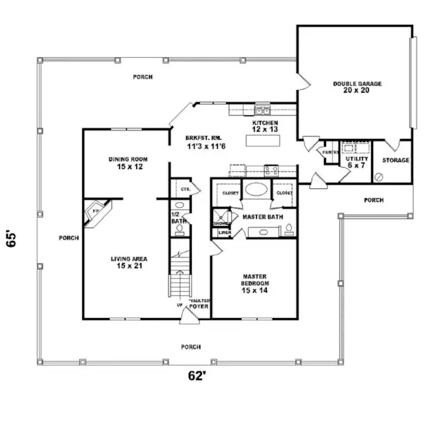 Acadian House Plan First Floor - Hatton Place Country Home 087D-0665 - Search House Plans and More