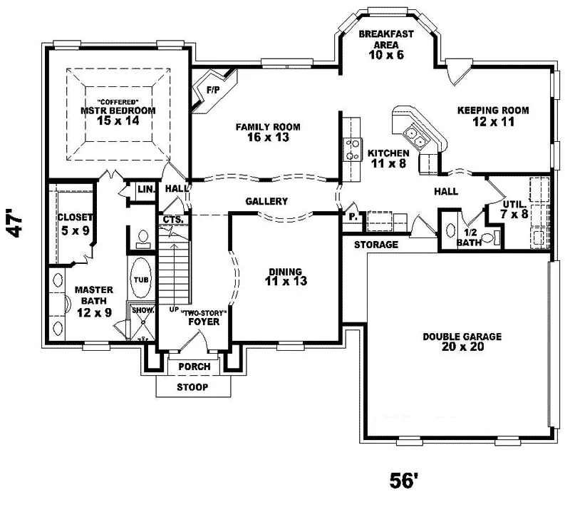 Southern House Plan First Floor - McLaran Georgian Home 087D-0672 - Shop House Plans and More