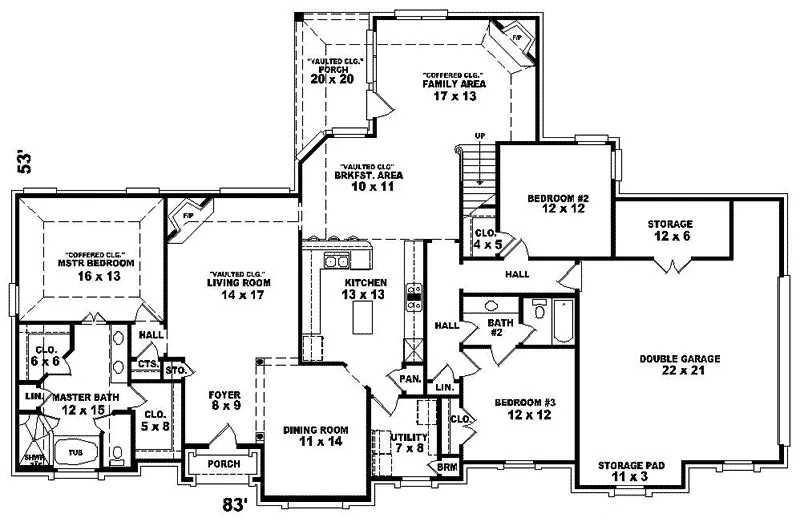 Southern House Plan First Floor - Huntley Heights Ranch Home 087D-0748 - Search House Plans and More
