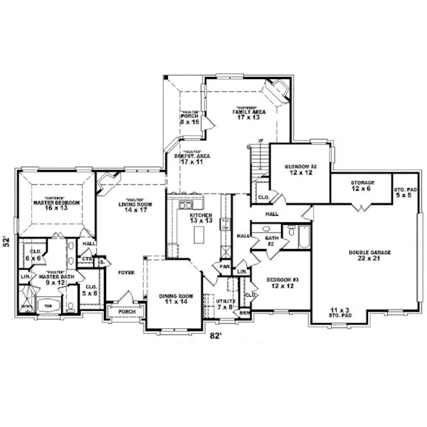 Traditional House Plan First Floor - Salena Brick Ranch Home 087D-0757 - Shop House Plans and More