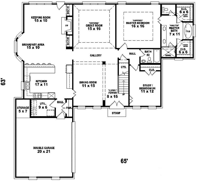 Southern House Plan First Floor - Middlehill Georgian Home 087D-0764 - Shop House Plans and More