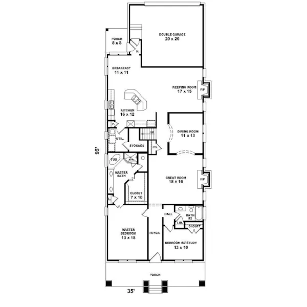 Traditional House Plan First Floor - Howard Lake Narrow Lot Home 087D-0808 - Search House Plans and More