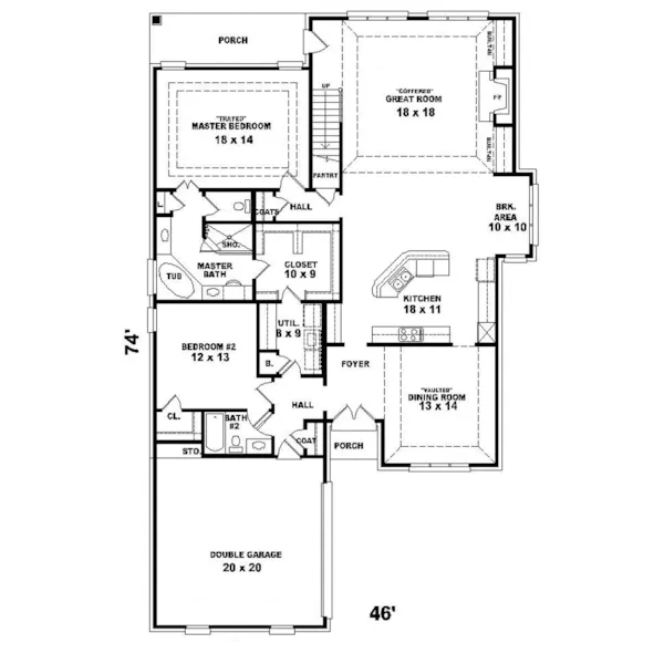 Traditional House Plan First Floor - Wilcox Hill European Ranch Home 087D-0821 - Shop House Plans and More