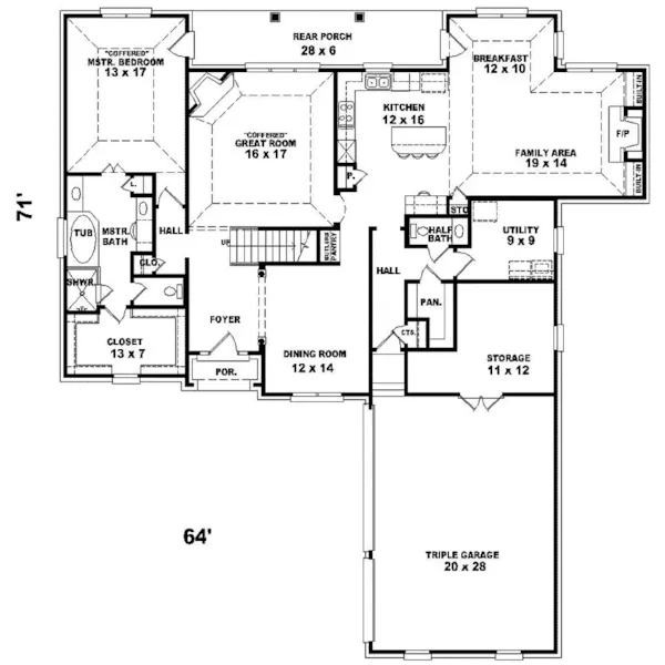 Colonial House Plan First Floor - Sunny Terrace Traditional Home 087D-0842 - Shop House Plans and More