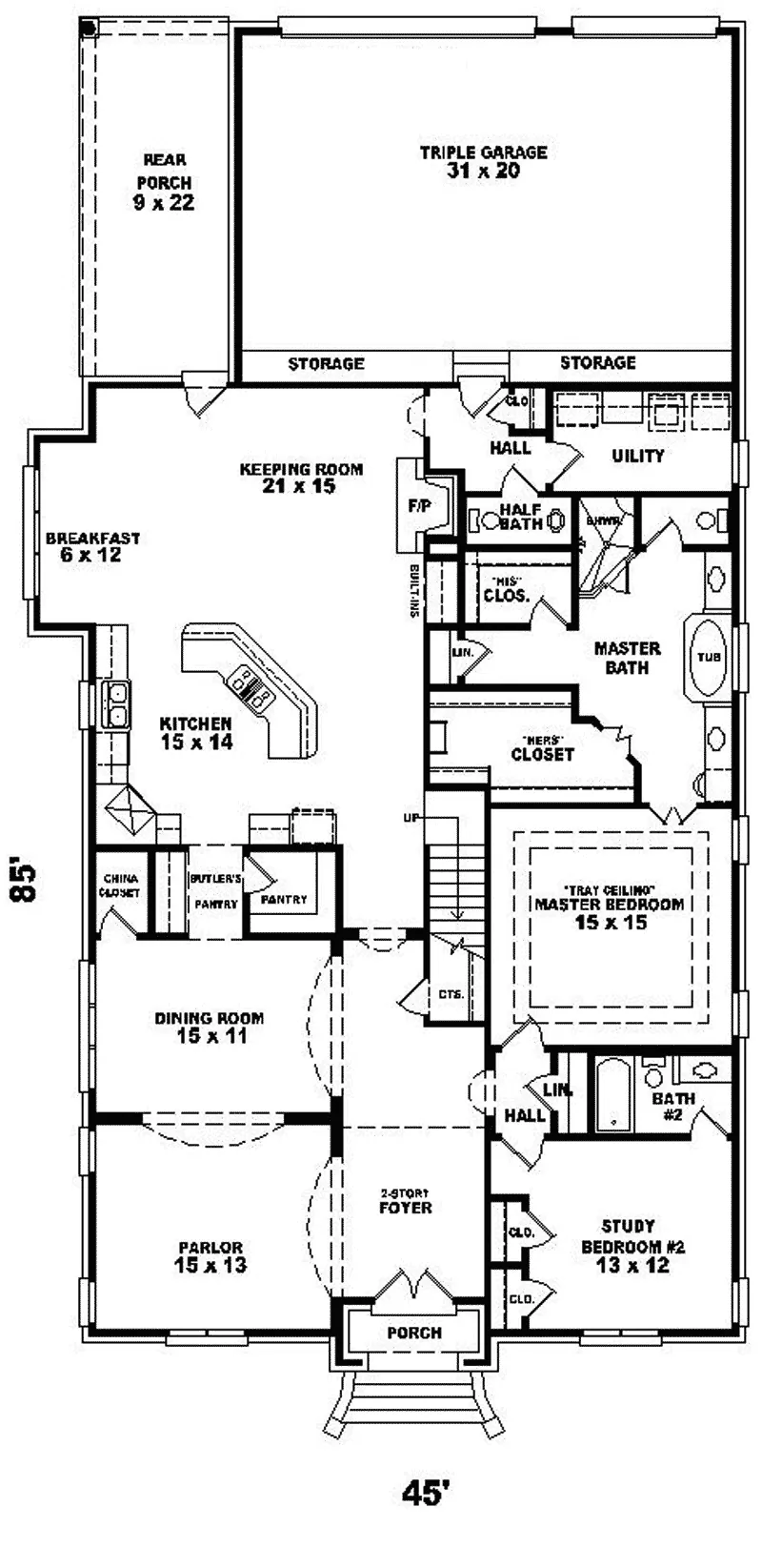Southern House Plan First Floor - Delmonico Narrow Lot Home 087D-0870 - Search House Plans and More