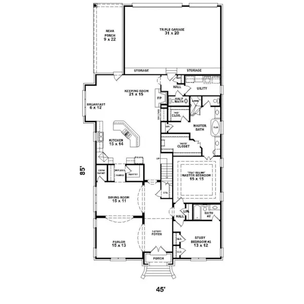 Traditional House Plan First Floor - Delmonico Narrow Lot Home 087D-0870 - Search House Plans and More