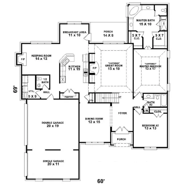 Southern House Plan First Floor - Green Cliff Traditional Home 087D-0893 - Search House Plans and More