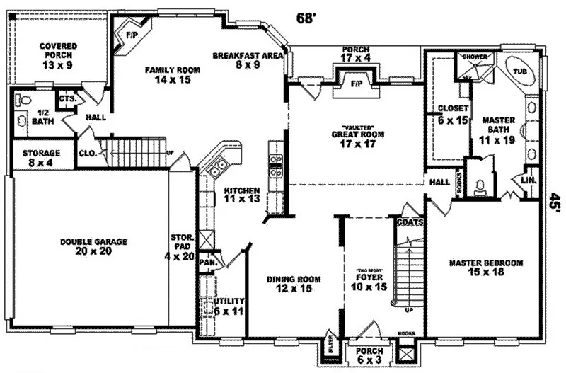 Country House Plan First Floor - Scenic Lake Colonial Home 087D-0979 - Shop House Plans and More