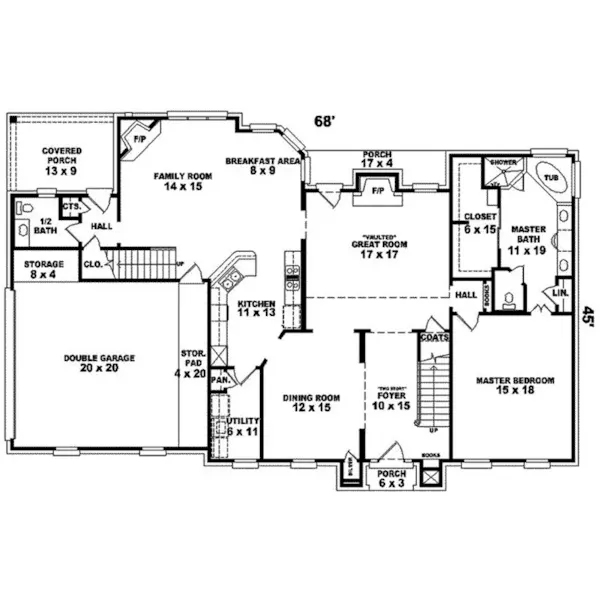 Traditional House Plan First Floor - Scenic Lake Colonial Home 087D-0979 - Shop House Plans and More