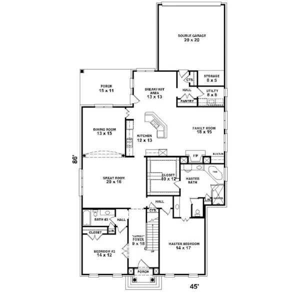 Southern House Plan First Floor - Whittier Valley Colonial Home 087D-0985 - Shop House Plans and More