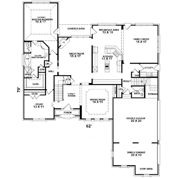 Southern House Plan First Floor - Robin Hill European Home 087D-1015 - Shop House Plans and More