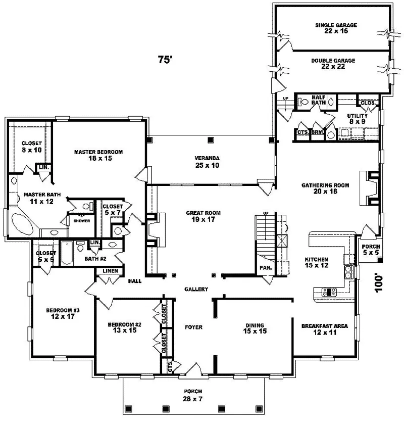 Traditional House Plan First Floor - Cherbourg Traditional Home 087D-1030 - Search House Plans and More