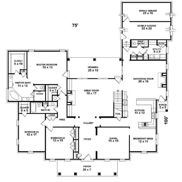 Southern Plantation House Plan First Floor - Cherbourg Traditional Home 087D-1030 - Search House Plans and More