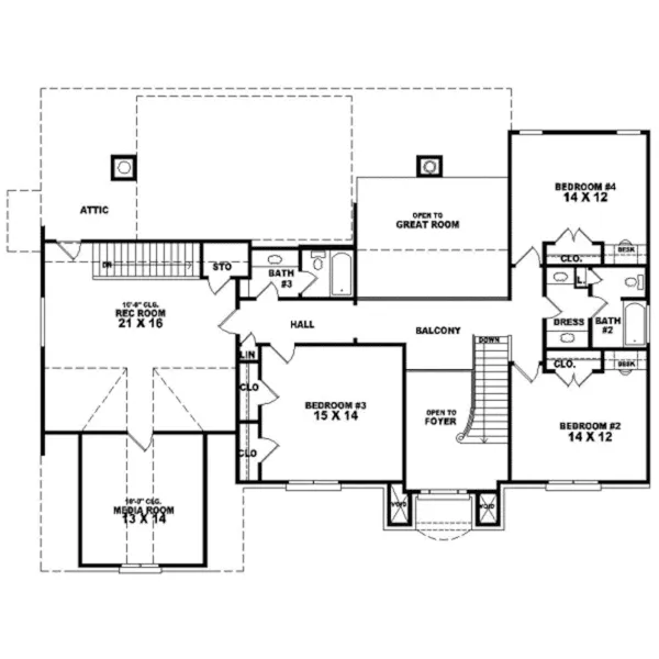 Colonial House Plan Second Floor - Makinac Georgian Home 087D-1045 - Shop House Plans and More