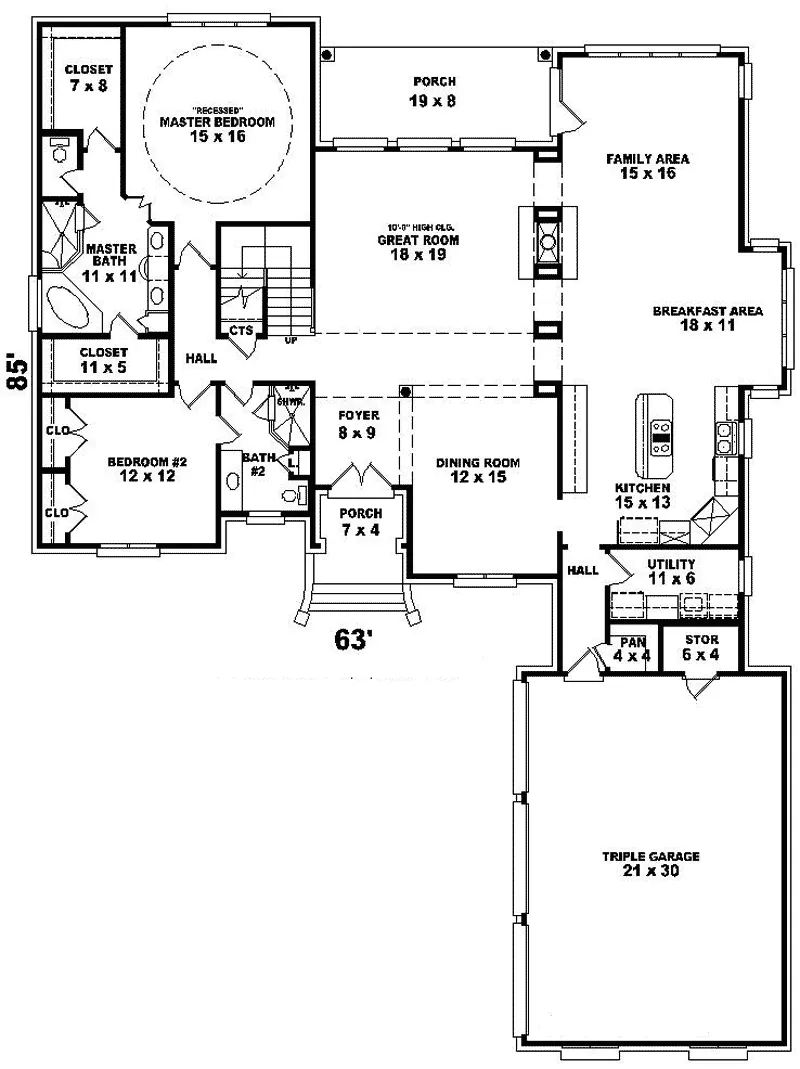 Southern House Plan First Floor - Cavalier Cove European Home 087D-1052 - Search House Plans and More