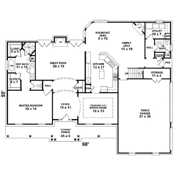 Southern House Plan First Floor - Silas Creek Southern Home 087D-1059 - Shop House Plans and More