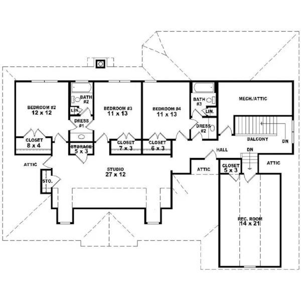 Southern House Plan Second Floor - Silas Creek Southern Home 087D-1059 - Shop House Plans and More