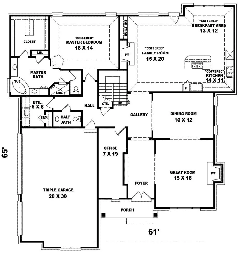 Farmhouse Plan First Floor - Fellows Traditional Home 087D-1071 - Search House Plans and More