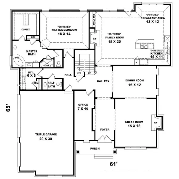 Southern House Plan First Floor - Fellows Traditional Home 087D-1071 - Search House Plans and More