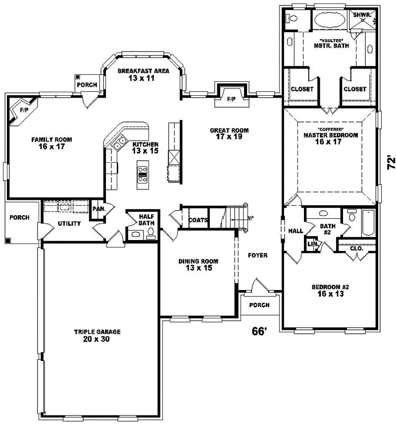 Traditional House Plan First Floor - Monsour Traditional Brick Home 087D-1080 - Shop House Plans and More