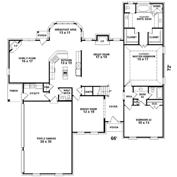 Country House Plan First Floor - Monsour Traditional Brick Home 087D-1080 - Shop House Plans and More