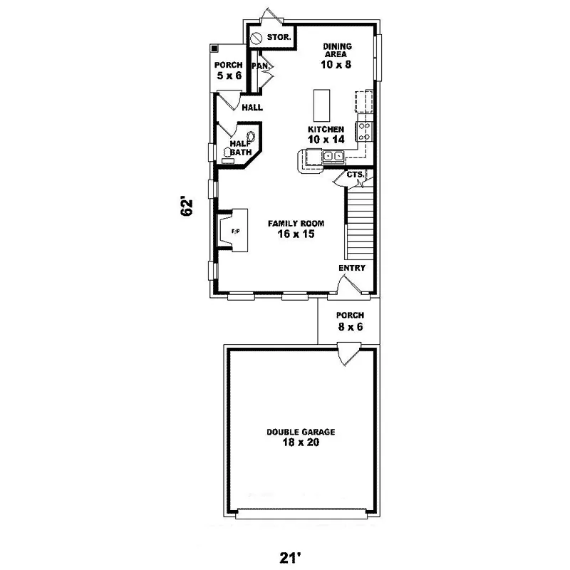 Colonial House Plan First Floor - Faredale Narrow Lot Home 087D-1201 - Search House Plans and More