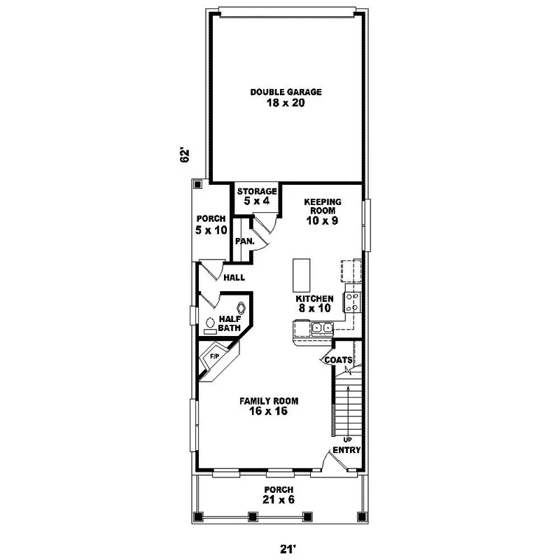 Shingle House Plan First Floor - Sienna Hill Narrow Lot Home 087D-1202 - Shop House Plans and More