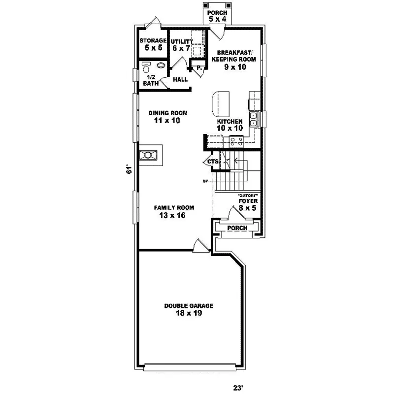 Country House Plan First Floor - Virgil Narrow Lot Home 087D-1205 - Shop House Plans and More