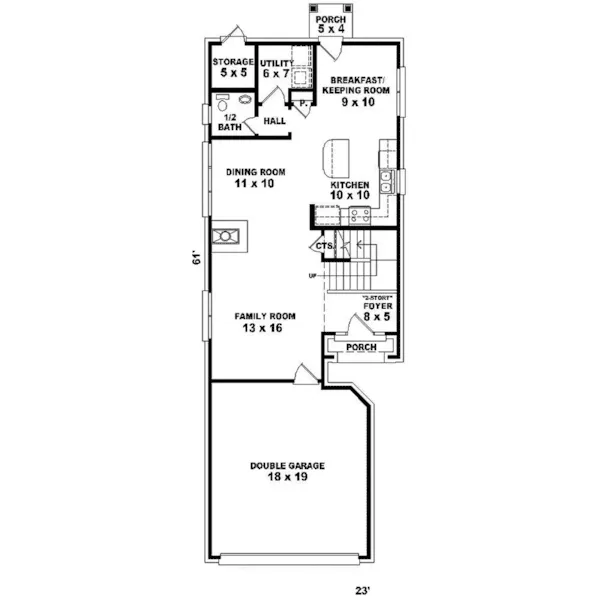 Country House Plan First Floor - Virgil Narrow Lot Home 087D-1205 - Shop House Plans and More