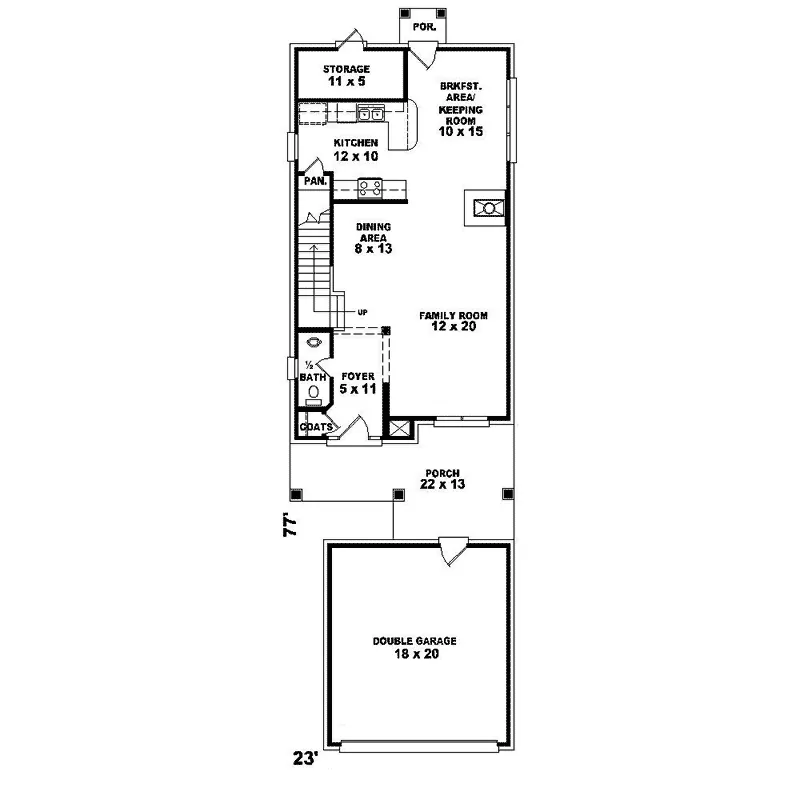 Traditional House Plan First Floor - Monfort Park Narrow Lot Home 087D-1206 - Shop House Plans and More