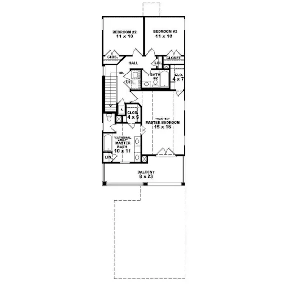 Traditional House Plan Second Floor - Monfort Park Narrow Lot Home 087D-1206 - Shop House Plans and More