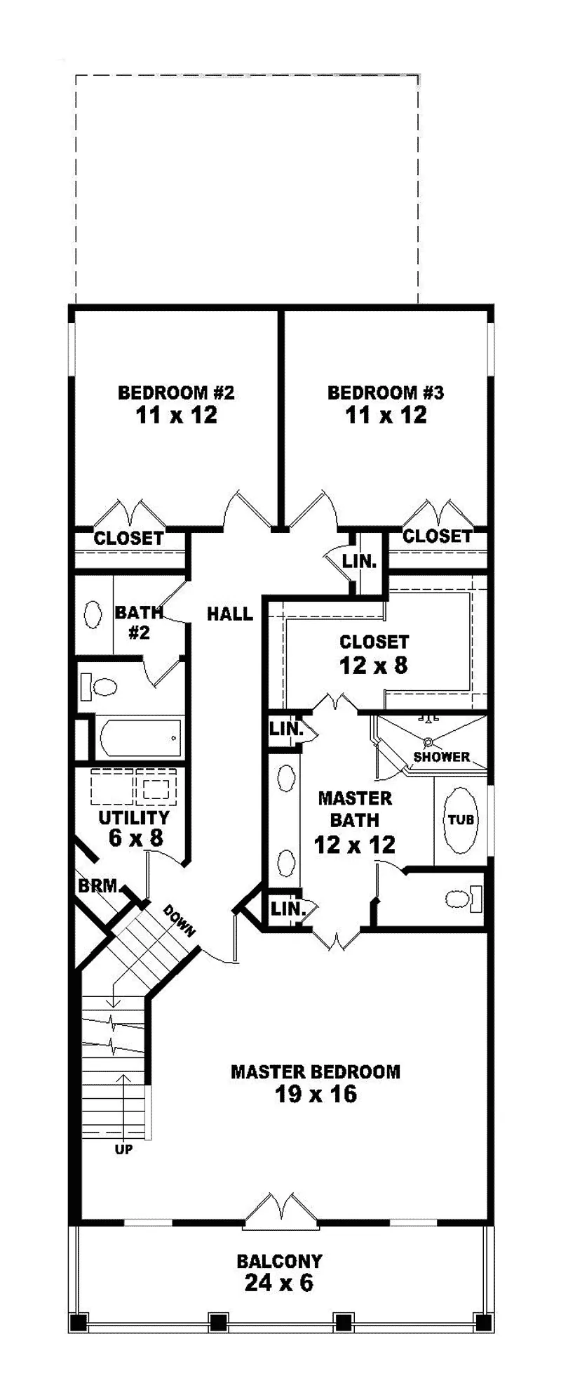 Colonial House Plan Second Floor - Flavia Narrow Lot Home 087D-1208 - Search House Plans and More