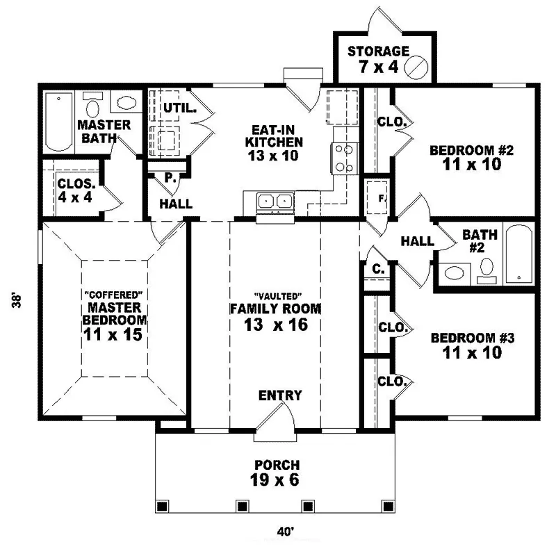 Colonial House Plan First Floor - Wildforest Country Ranch Home 087D-1212 - Shop House Plans and More
