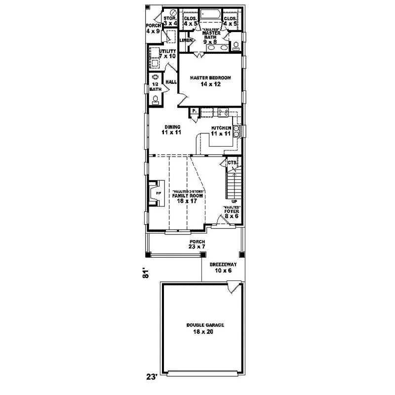 Shingle House Plan First Floor - Hartmann Hollow Narrow Lot Home 087D-1219 - Search House Plans and More