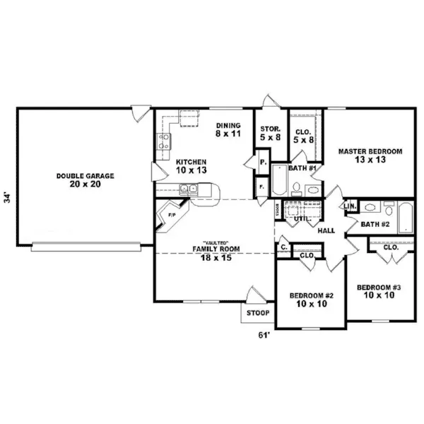 Traditional House Plan First Floor - Delphine Ranch Home 087D-1222 - Search House Plans and More