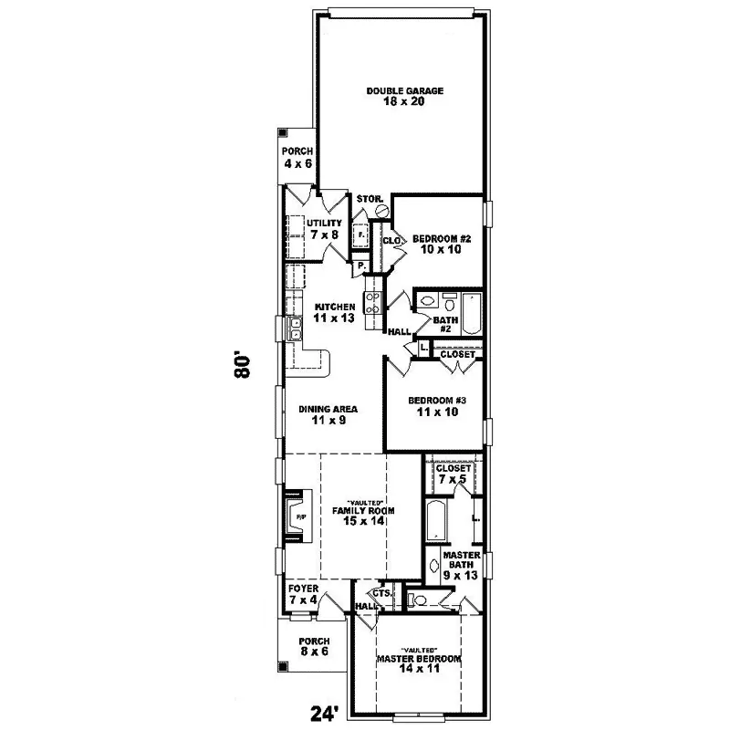 Ranch House Plan First Floor - Turtle Cove Narrow Lot Home 087D-1238 - Shop House Plans and More