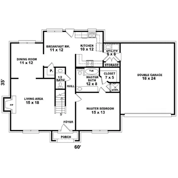 Southern House Plan First Floor - Eleni Georgian Home 087D-1245 - Search House Plans and More