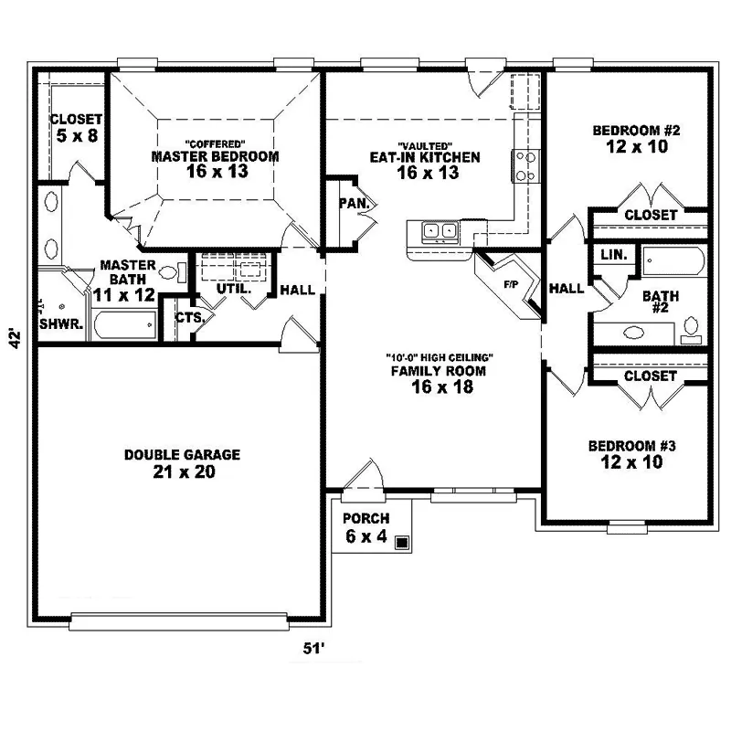 Southern House Plan First Floor - Lindell Ranch Home 087D-1255 - Shop House Plans and More